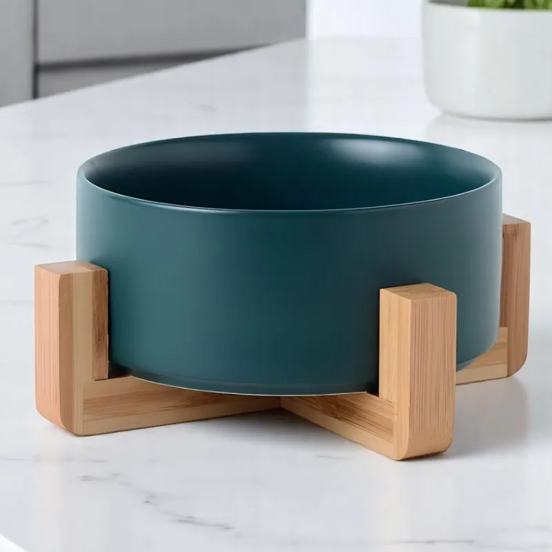 Миска керамическая на подставке ЗЕЛЕНАЯ (0.3л)