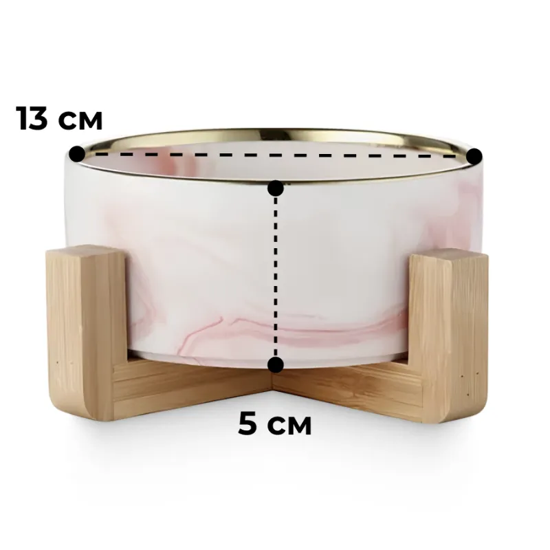 Миска керамическая на подставке РОЗОВЫЙ МРАМОР/ЗОЛОТО (0.4л)